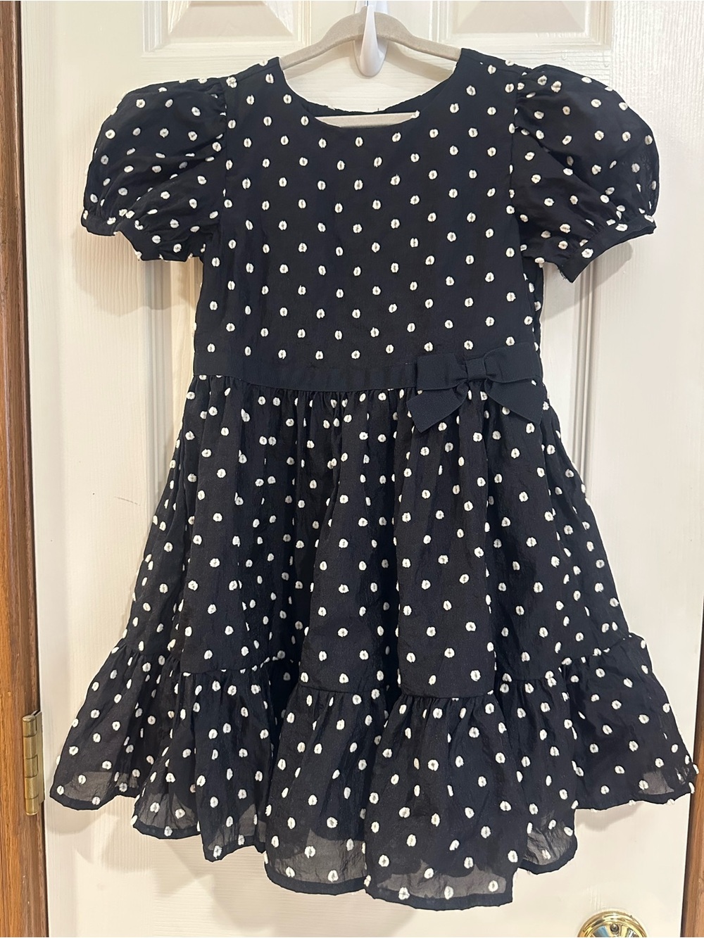 Janie and Jack Black Polka Dot Puff Sleeve Dress with Waist Bow